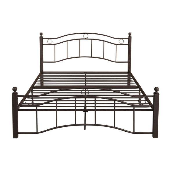 English Elm Queen Iron Platform Bed Camelback Headboard Geometric Finial Posts Victorian Loft Style Copper 63298.00HMCOP-Q