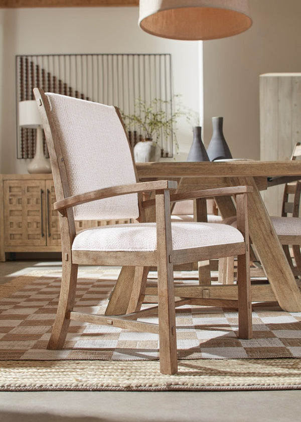 Hooker Furniture Vineyard Light Sonoma Upholstered Arm Chair With White Zin Fabric, Dowel & Welt Trim, Craftsman Flair 6952-75400-80