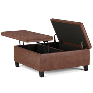 English Elm Ellis - Versatile Distressed Saddle Brown Storage Ottoman Coffee Table With Hidden Compartment B136P159160