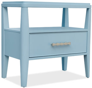 Hooker Furniture Commerce Coastal Blue One-Drawer Nightstand With Self-Closing Drawer, Open Shelf & Pewter Hardware, Tapered Legs For Stylish Storage 7228-90011-45