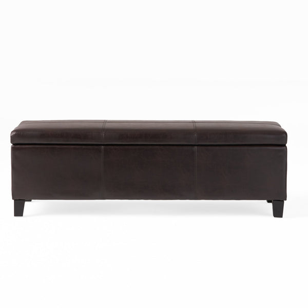 English Elm Glouster Bench Style Pu Leather Storage Ottoman with Soft Close Lid for Bedroom Brown 57742.00BRN