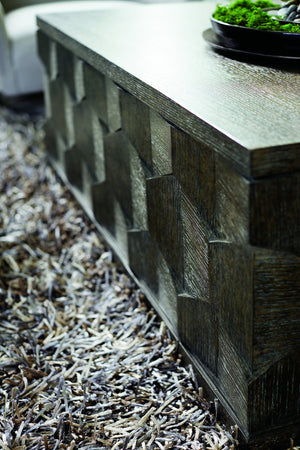 Bernhardt Bernhardt Linea Square Cocktail Table — Cerused Charcoal Oak, Faceted Veneer, Casters, Rustic Modern Elegance 384011B