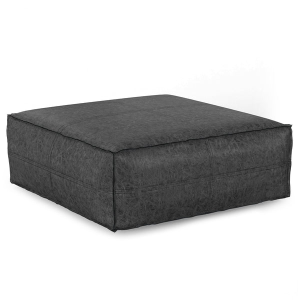 English Elm Brody Extra Large Coffee Table Pouf In Distressed Black Vegan Leather - Versatile Seating & Style B136P159354