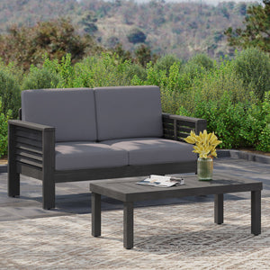 English Elm Christopher Knight Home® - Acacia Outdoor Loveseat & Coffee Table Set with Water-Resistant Cushions, Slat Paneling, Dark Gray 70844.00DGRY