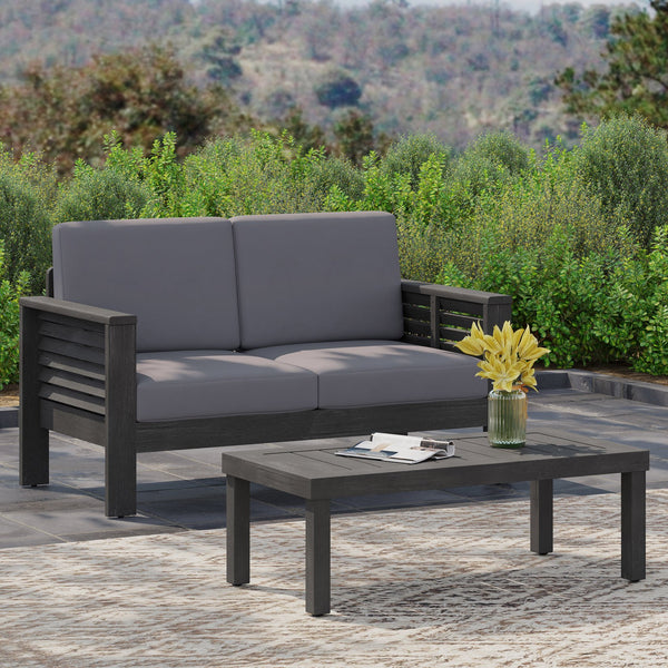 English Elm Christopher Knight Home® - Acacia Outdoor Loveseat & Coffee Table Set with Water-Resistant Cushions, Slat Paneling, Dark Gray 70844.00DGRY
