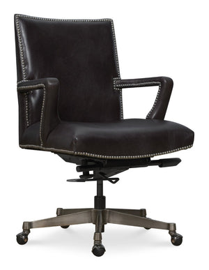 Hooker Furniture Phoenix Executive Swivel Tilt Chair — Aniline Top-Grain Leather, Gunmetal Base, Nailhead Trim, Ergonomic Comfort EC824-098