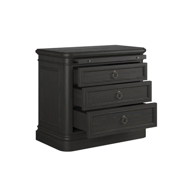 Atrium 3 Drawer Nightstand - Modern Neoclassical Design with USB Charger & Pullout Shelf for Storage
