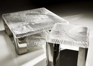 Bernhardt Bernhardt Sculptural Aura Cocktail Table With Patterned Acrylic Top & Polished Stainless Steel Base, 44" 316011