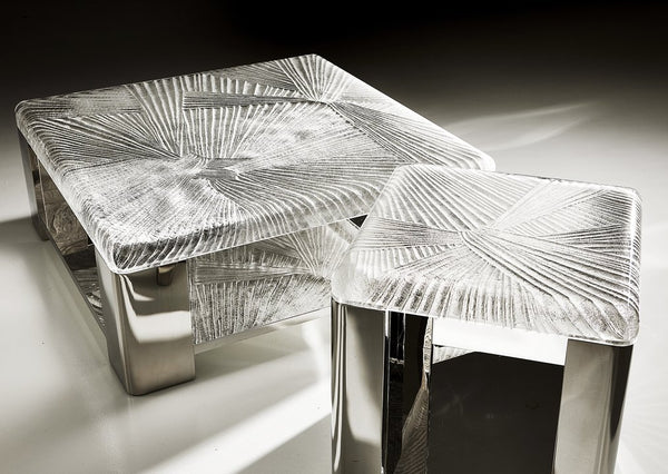 Bernhardt Bernhardt Sculptural Aura Cocktail Table With Patterned Acrylic Top & Polished Stainless Steel Base, 44" 316011