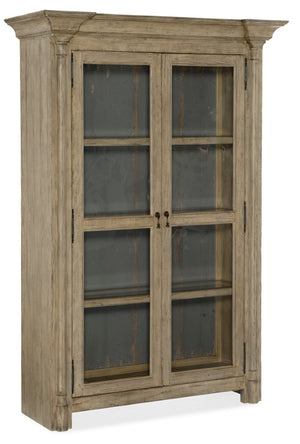 Hooker Furniture Ciao Two-Door Display Cabinet Natural Finish — European Farmhouse Charm, Beveled Glass, Burnished Brass Pulls, Adjustable Shelves 5805-75906-85