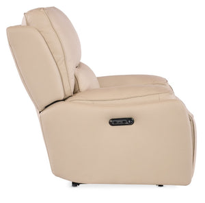 Hooker Furniture Kramer Zero Gravity Power Recliner In Oslo Ivory Leather With Usb Port, Bustle Back, Metal Base Beige SS719-PHZ1-012
