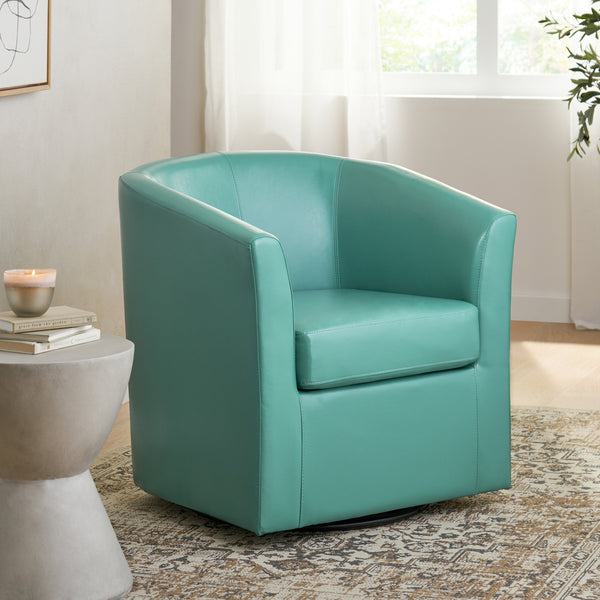 English Elm Swivel Barrel Club Chair Upholstered 360 Degree Base for Living Room Reading Nook Turquoise 57685.00TUR