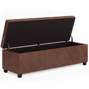 English Elm Avalon Extra Large Storage Ottoman Bench - Stylish Distressed Saddle Brown Faux Leather Design B136P158656
