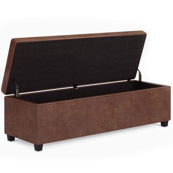 English Elm Avalon Extra Large Storage Ottoman Bench - Stylish Distressed Saddle Brown Faux Leather Design B136P158656