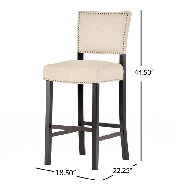 English Elm Christopher Knight Home® - Barstools Beige set of 2 with Rivet Accent, Upholstered Fabric Cushion, Durable Wood Frame, Versatile 56695.00