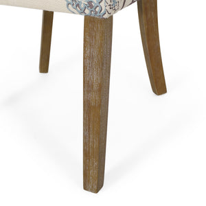 English Elm Fabric Dining Chairs with Nailhead Trim Plush Seat Rubberwood Legs Set of 2 72610.00WHTBLU