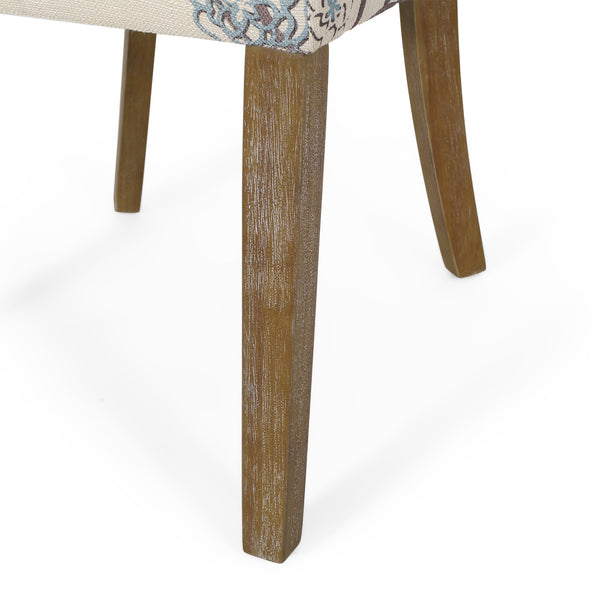 English Elm Fabric Dining Chairs with Nailhead Trim Plush Seat Rubberwood Legs Set of 2 72610.00WHTBLU