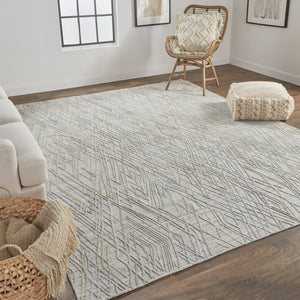 Feizy Rugs Elias Handwoven Abstract Diamond Area Rug In Luxurious Viscose And Wool For Elegant Home Decor Gray,Blue Viscose,Wool Els6589fslv000f00