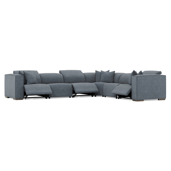 Bernhardt Bernhardt Six-Piece Power Motion Sectional With Pop-Up Headrests, Deep Seats And Tailored Stitch Detailing For Modern Comfort And Durability Blue 160" W x 127" D x 31" H K2185