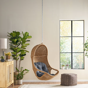 English Elm Christopher Knight Home® - Berkshire Cozy Hanging Chair With 8Ft Chain - Stylish Wicker Design, Plush Cushions & Versatile Use 70842.00BLK