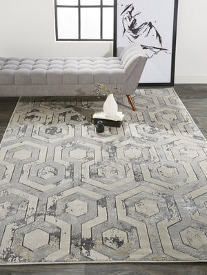Feizy Rugs Micah Modern Geometric Area Rug - Soft Polyester & Polypropylene, Stain Resistant For High Traffic Spaces Gray,Taupe,Silver Polyester,Polypropylene 6943046fbgegryg22