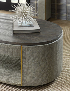 Hooker Furniture Melange Dylian Coffee Table With Gray Croc Texture, Gold Accents, Dark Wood Top & Open Shelf (58") 628-80533-95