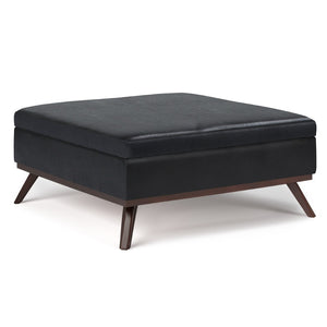 English Elm Owen Square Storage Ottoman - Midnight Black Faux Leather Coffee Table & Versatile Seating Solution B136P159168-GIGA