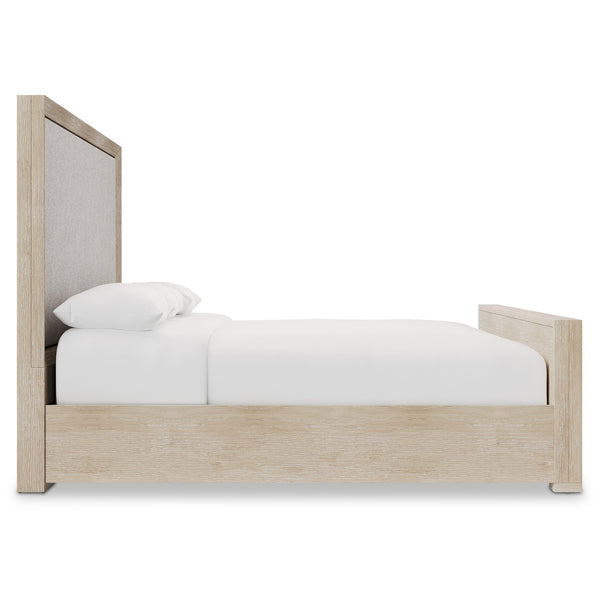 Bernhardt Bernhardt Prado Panel Bed With Tawny Wood Frame, Upholstered Insets, Rustic Modern Elegance K1889