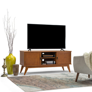 English Elm Draper - Elegant Mid-Century Low Tv Media Stand In Teak Brown With Storage & Cable Management Solutions B136P158153