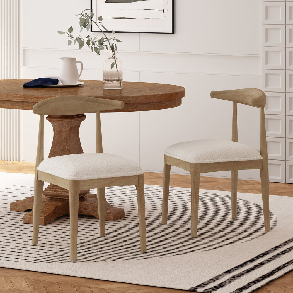 English Elm Dining Chair Set of Two Rubberwood Upholstered Seats Mid-century Modern Open Back Style Ivory 74526.00IVR