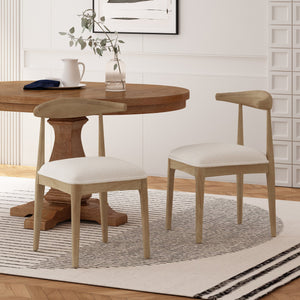 English Elm Dining Chair Set of Two Rubberwood Upholstered Seats Mid-century Modern Open Back Style Ivory 74526.00IVR
