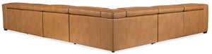 Hooker Furniture Fresco Modular 5-Seat Sectional In Warm Caramel Semi-Aniline Leather With Power Recline & Headrests 134.50 L x 171.25W x 30.50H SS404-6PC3-080