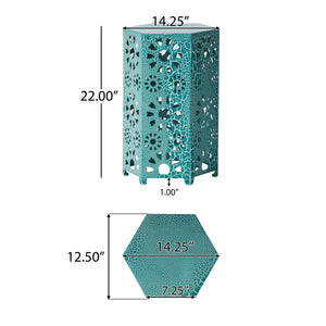 English Elm Galore Iron Patio Side Table with Sunburst Cutout and Crackle Finish for Outdoor Lounging Teal 60815.00CT
