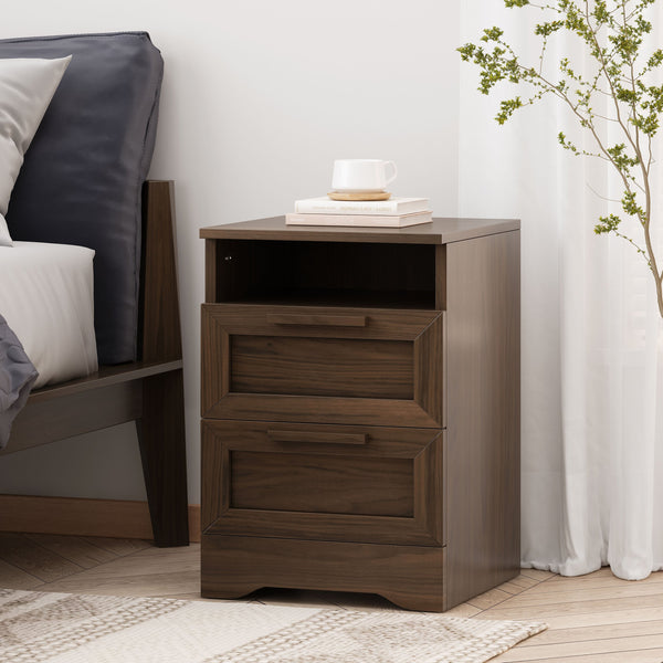 English Elm Christopher Knight Home® - DELANEY2-DRAWER Nightstand Rustic Faux Wood Nightstand with Two Drawers and Top Shelf for Storage Comfort Walnut 71139.00WALN