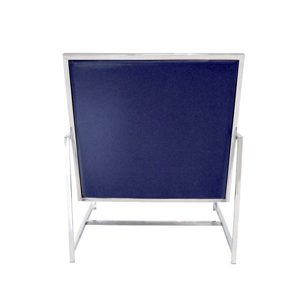 Pasargad Luxe Navy Faux Leather Armchair With Stainless Steel Base For Modern Comfort & Style Navy Faux Leather Y-1016n