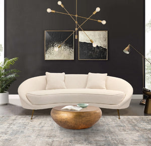 Pasargad Home Luna Collection Curved Sofa In Soft Textured Fabric With Gold Plated Base, Grey Ivory Poly Fabric Sofa-ds0440