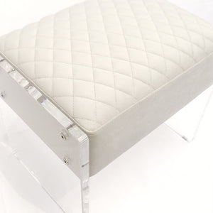 Pasargad Tribecca Collection Acrylic & Velvet Vanity Bench - Chic Design For Modern Homes Ivory Acrylic & Velvet Stool 139-1w
