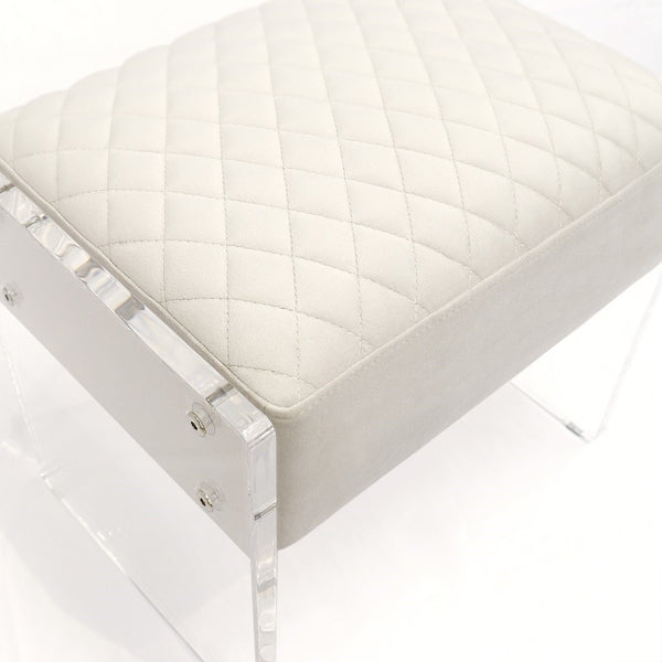 Pasargad Tribecca Collection Acrylic & Velvet Vanity Bench - Chic Design For Modern Homes Ivory Acrylic & Velvet Stool 139-1w