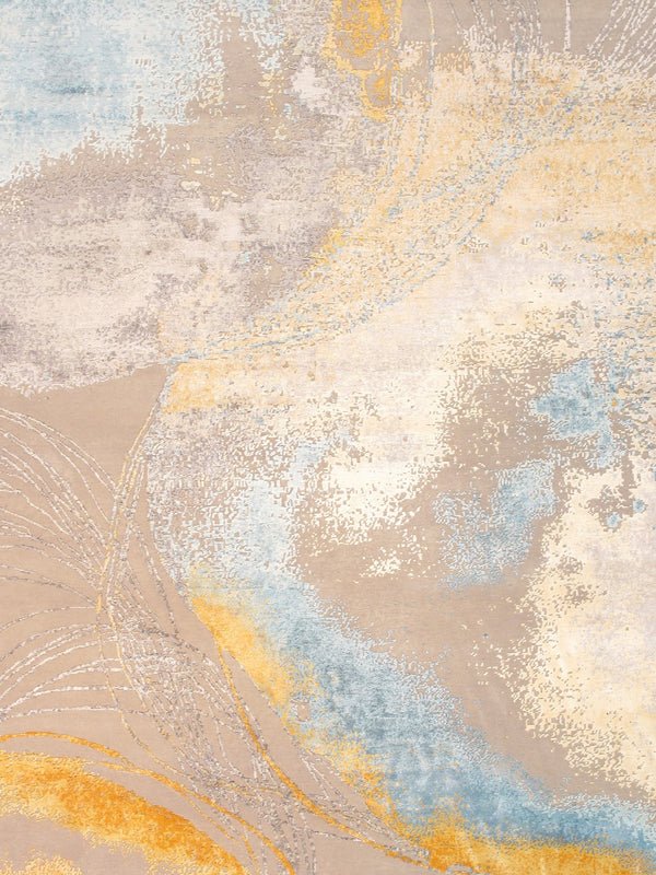 Pasargad Home Modern Hand-knotted Area Rug – Elegant Abstract Design In Premium Viscose Silk & Wool   Pa-9 12x15