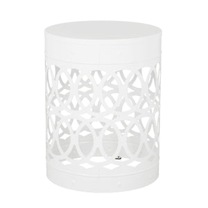 English Elm Outdoor Powder-coated Iron Nesting Accent Tables Set of 2 Laser-cut Circle Design White 73606.00WHI