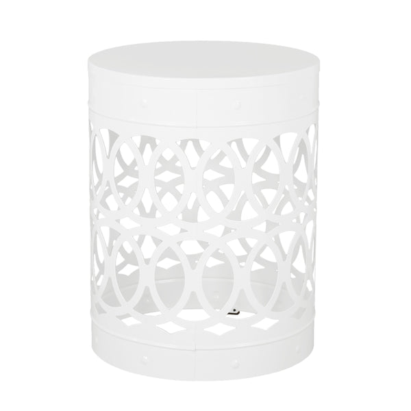 English Elm Outdoor Powder-coated Iron Nesting Accent Tables Set of 2 Laser-cut Circle Design White 73606.00WHI