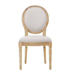 English Elm Kd French Country Rubberwood Dining Chairs Fluted Legs Padded Seat Set of 2 Beige 60352.00GRE