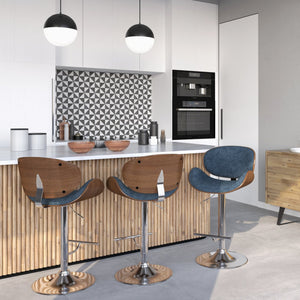 English Elm Marana Bentwood Adjustable Swivel Bar Stool - Distressed Blue With Chrome Base For Modern Spaces B136P158928