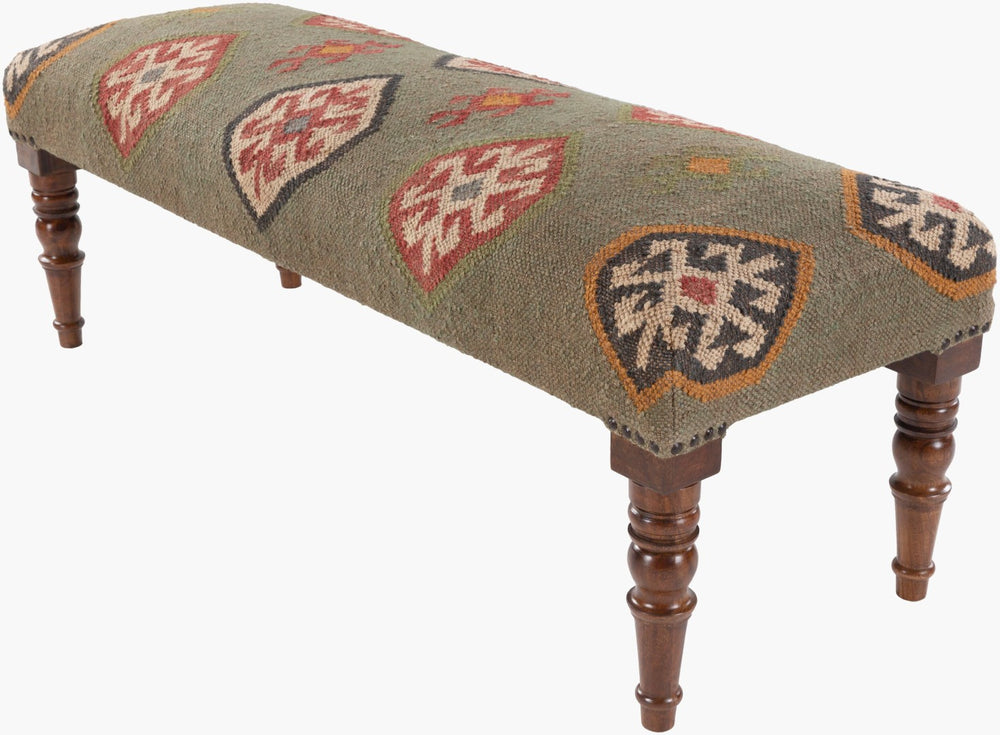 Livabliss Panja Artisan Hand-woven Wool Jute Bench Rustic Entryway Seat India Crafted PAJ-003