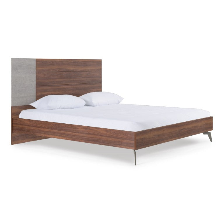 VIG Furniture Palermo Modern Italian Eastern King Bed With Faux Concrete & Walnut Accents, Ortho Slats, No Box Spring Needed VGACPALERMO-WAL-BED-EK