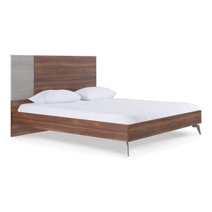 VIG Furniture Palermo Modern Italian Eastern King Bed With Faux Concrete & Walnut Accents, Ortho Slats, No Box Spring Needed VGACPALERMO-WAL-BED-EK