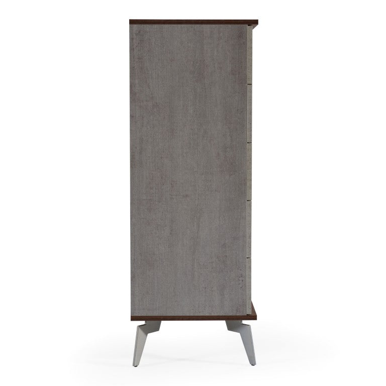 VIG Furniture Palermo Modern Italian Chest 33" W X 19" D X 51" H — Faux Concrete Top, Walnut Veneer, 5 Soft-Closing Drawers VGACPALERMO-WAL-CHST