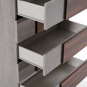 VIG Furniture Palermo Modern Italian Chest 33" W X 19" D X 51" H — Faux Concrete Top, Walnut Veneer, 5 Soft-Closing Drawers VGACPALERMO-WAL-CHST