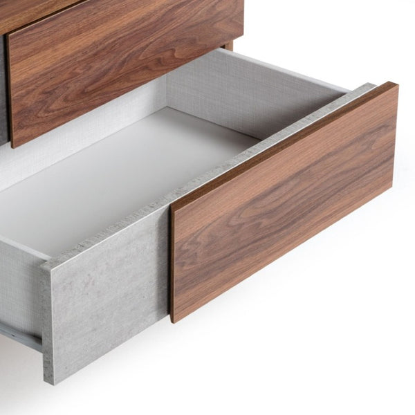 VIG Furniture Palermo Modern Italian Nightstand With Faux Concrete Top & Paneled Walnut, Soft-Close Drawers, Metal Legs VGACPALERMO-WAL-NS