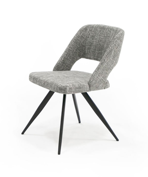 VIG Furniture Palmer Contemporary Grey Fabric Dining Chairs Set Of 2 — Curved Breathable Back, Tapered Black Legs VGEWF3207AC-GRY